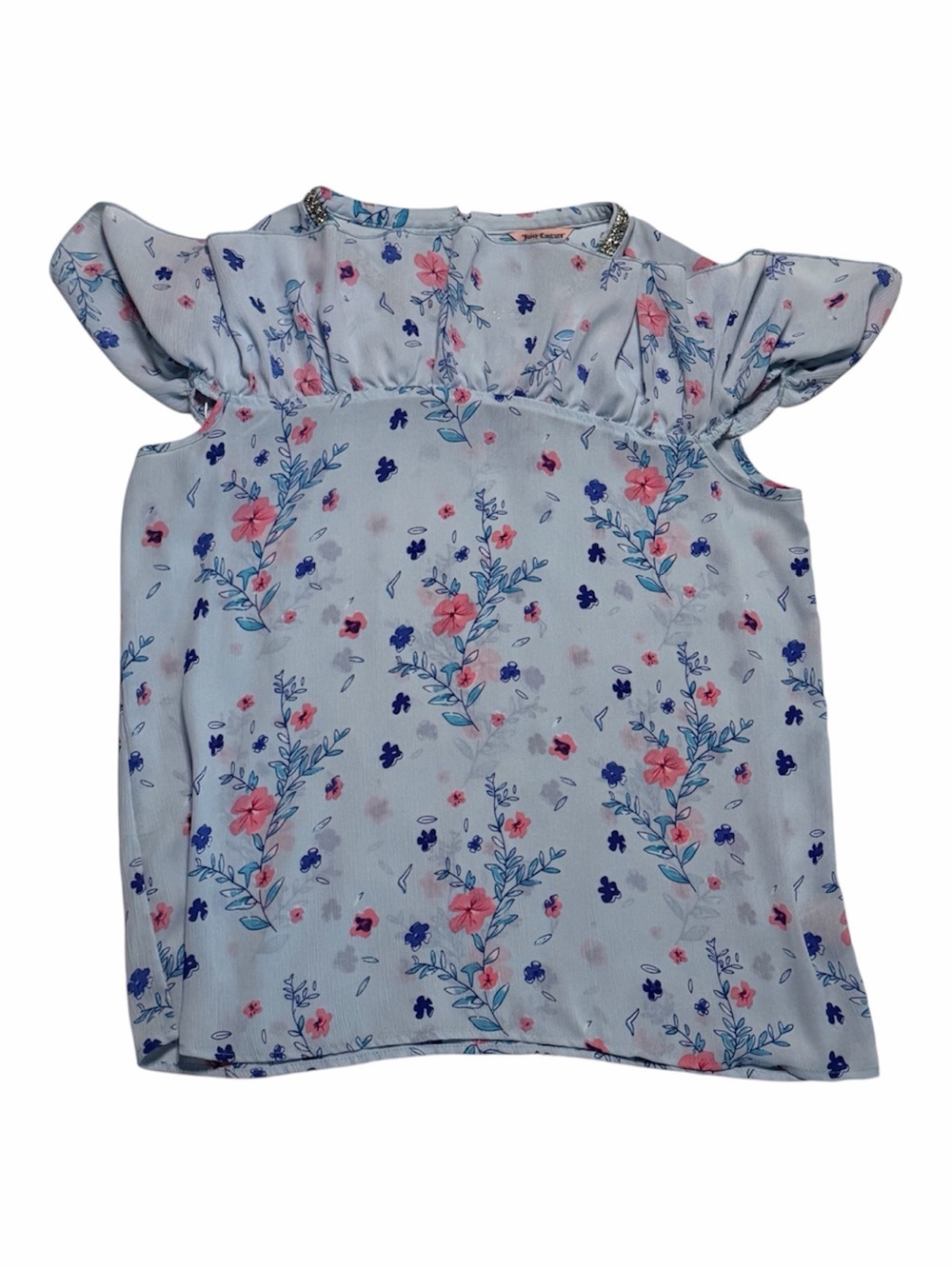 Juicy Couture Light Blue Floral Flutter Top Size Medium - Picture 2 of 5